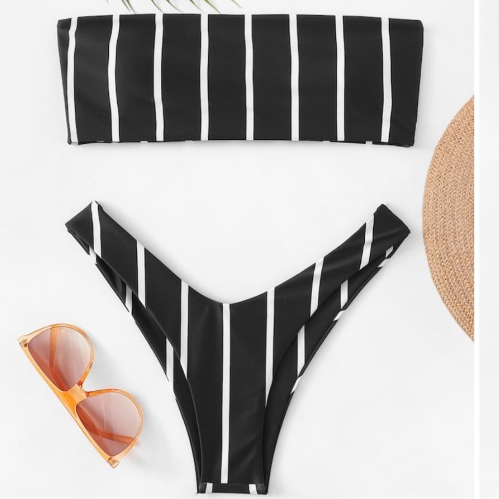 Striped bandeau bikini set